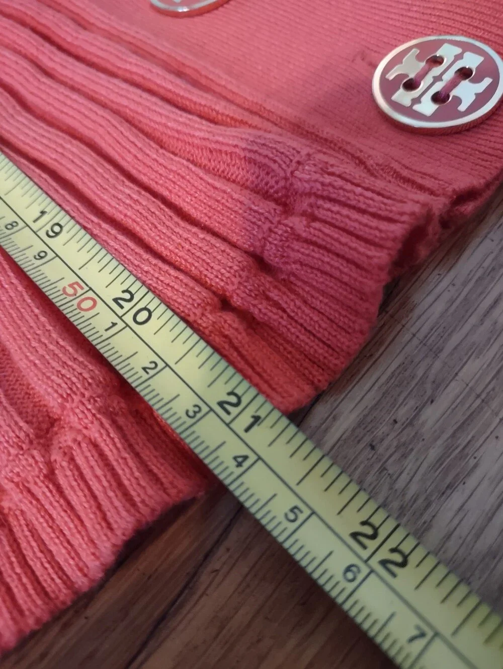 Tory Burch coral orange ribbed cardigan with logo buttons size XS 100% cotton